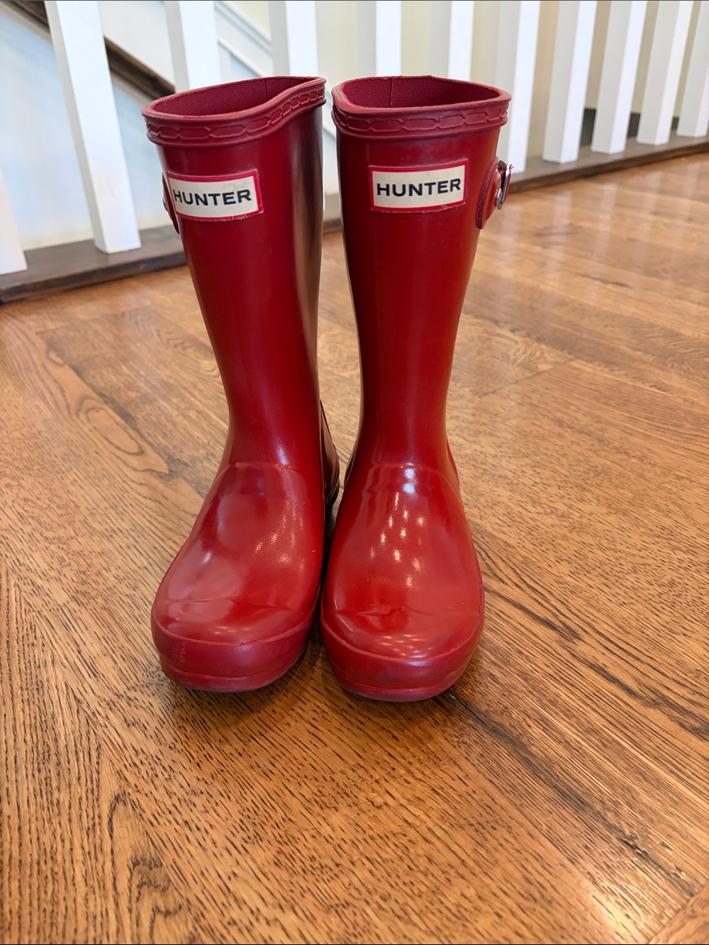 Hunter Kids Red Waterproof Rain Boots with Side Buckle